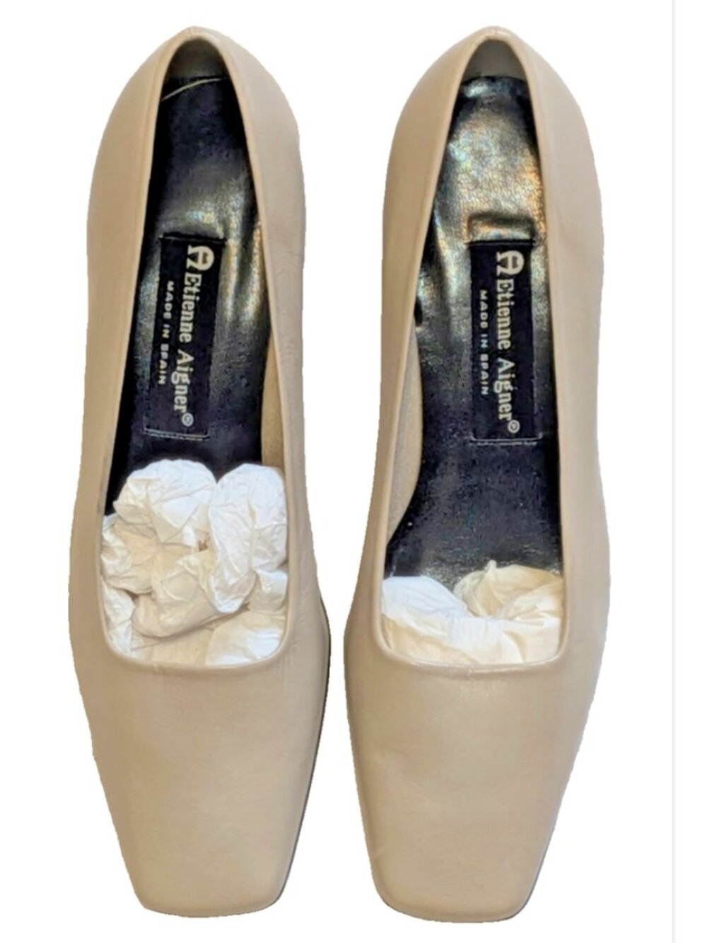 Vintage Etienne Aigner Women's Beige Twiggy Leather Square Toe Pumps Size 8